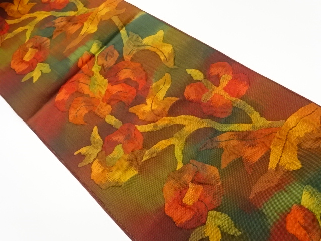 JAPANESE KIMONO / VINTAGE NAGOYA OBI / MATELASSE / WOVEN FLOWER ARABESQUE